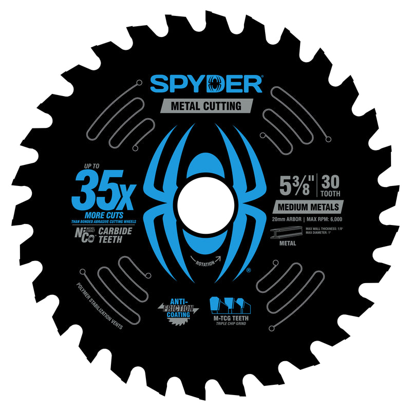 Spyder metal cutting saw blade with blue spider logo on a white background