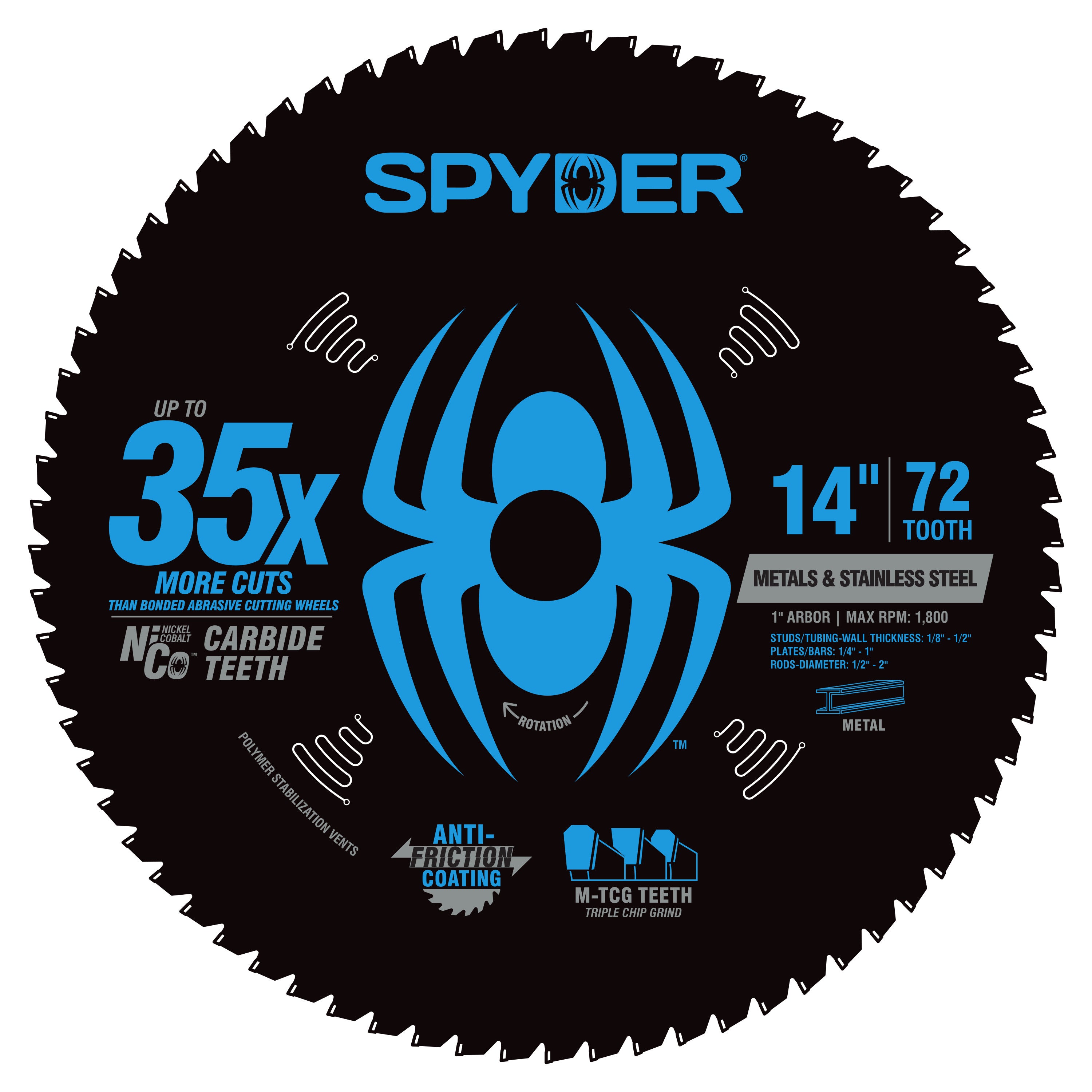 Lame de scie circulaire en acier TCT Tarantula™ 14" 72 dents
