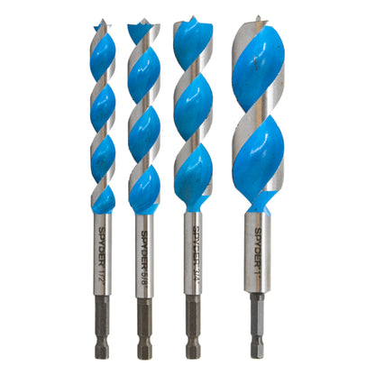 4-Piece Assorted Woodboring Power Bit Set (1/2, 5/8, 3/4, 1") Stinger™