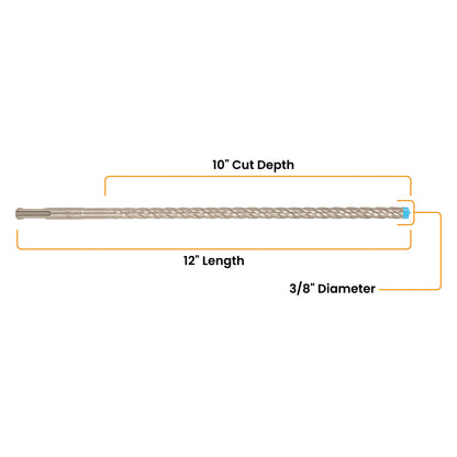 1/2" x 12" SDS-Plus 4-Cutter Full-Carbide Rotary Hammer Drill Bit
