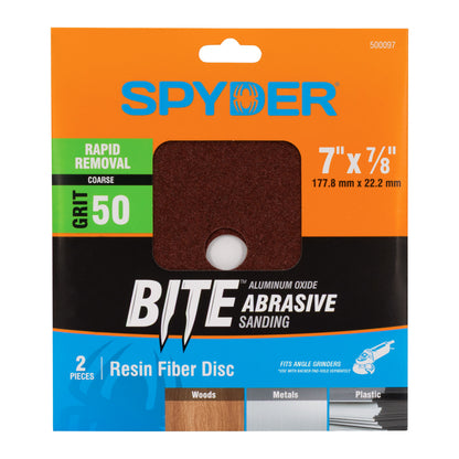 7" x 7/8" 50 Grit Aluminum Oxide Resin Fiber Sanding Discs (2-Pack)