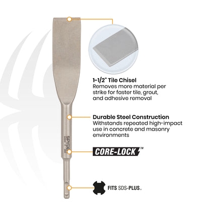 1-1/2" x 10" SDS-Plus Tile Chisel Bit for Tile & Grout Removal