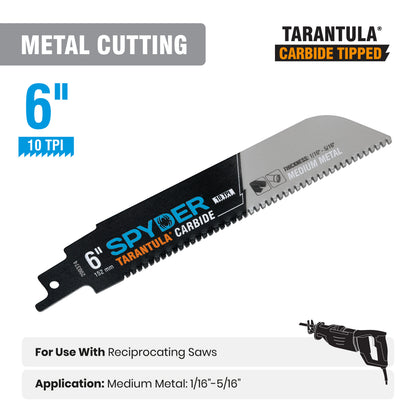 6" 10 TPI Metal Cutting Carbide Toothed Reciprocating Saw Blade Tarantula®