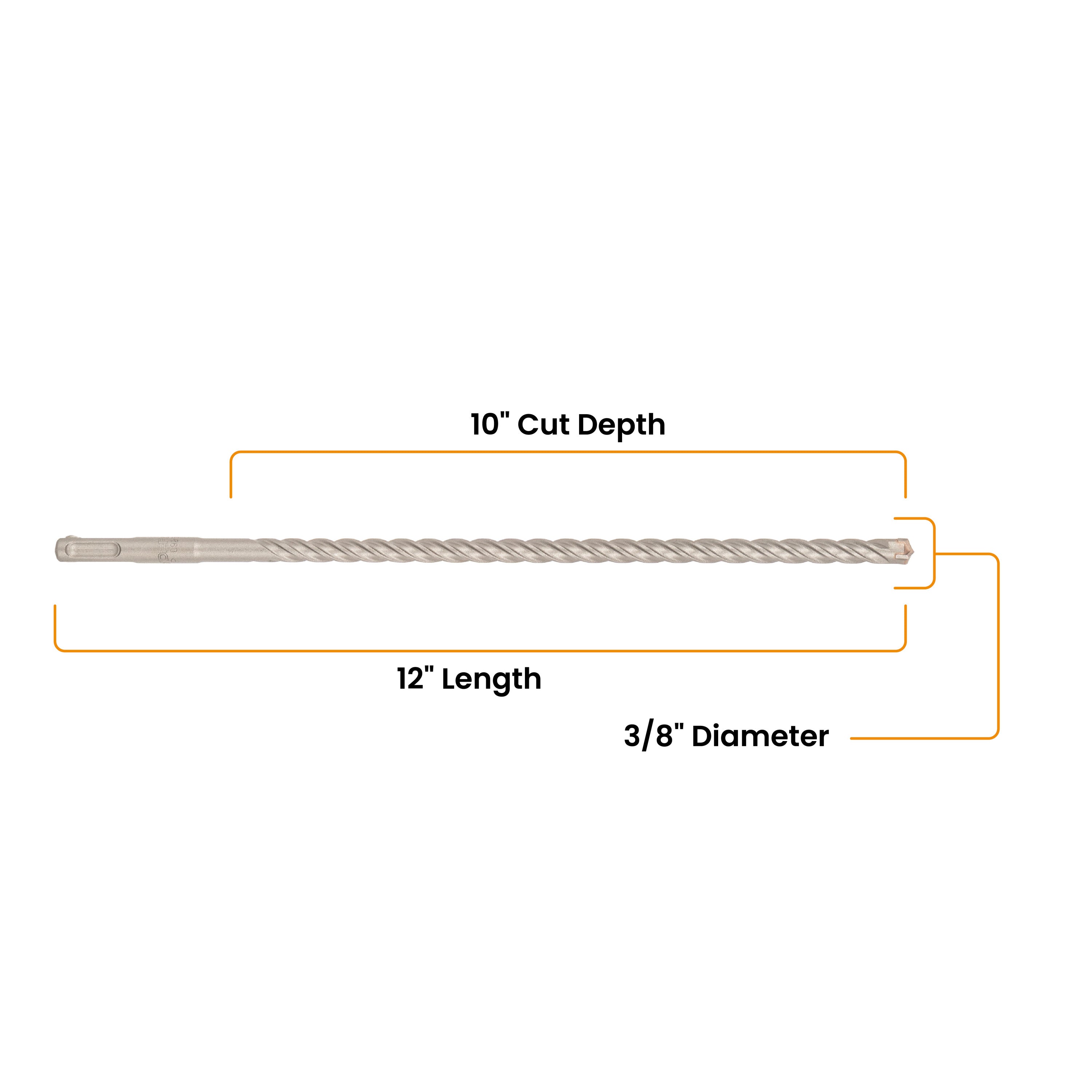 3/8" x 12" SDS-Plus 4-Cutter Carbide-Tipped Rotary Hammer Drill Bit