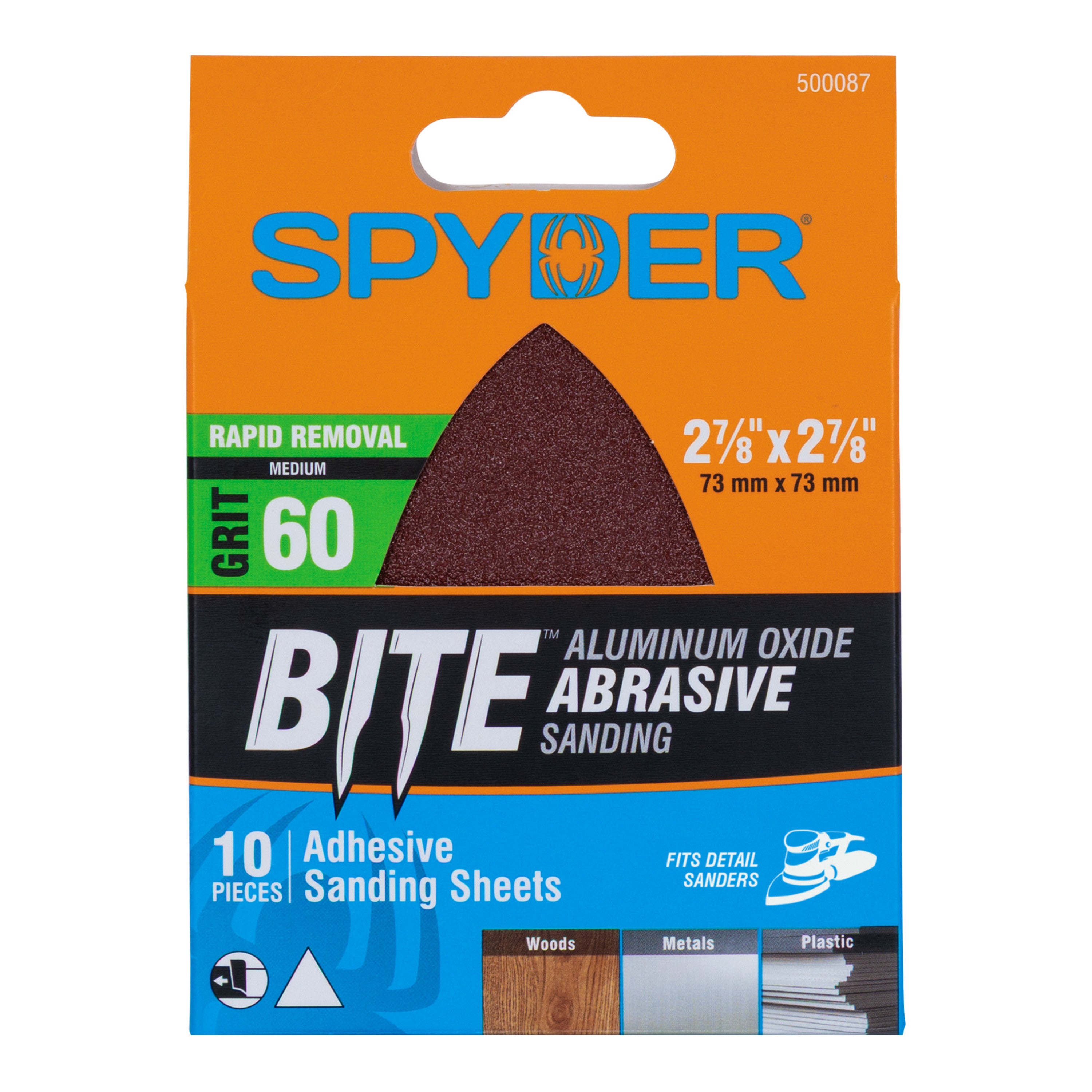 2-7/8" x 2-7/8" 60 Grit Aluminum Oxide Adhesive Detail Sanding Sheets (10-Pack)