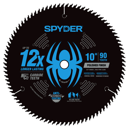 Spyder polished finish circular saw blade with blue spider logo on a white background
