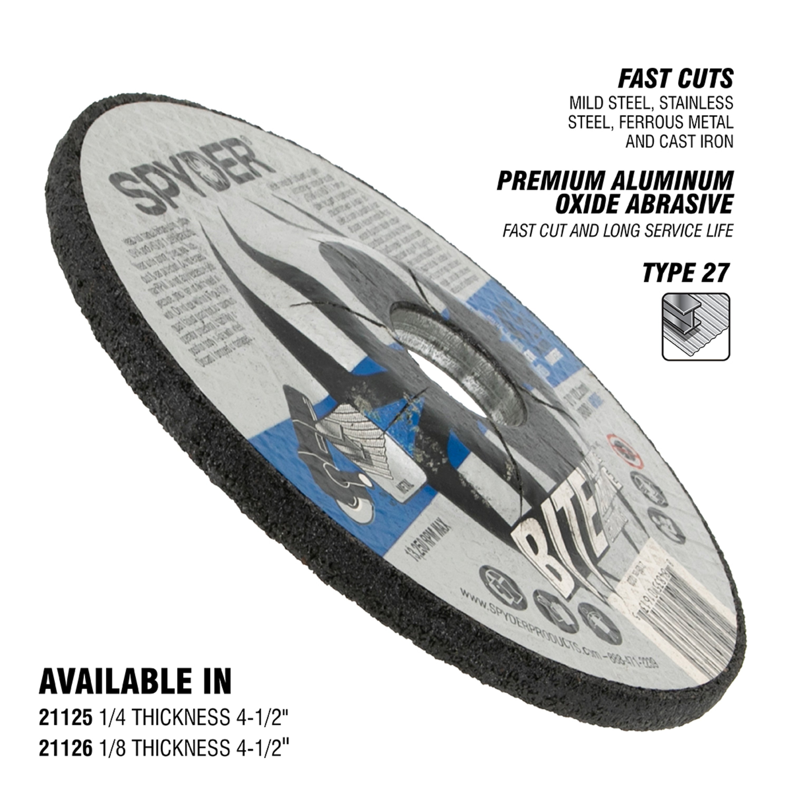 4.5" Aluminum Oxide Grinding Wheel (Type 27, 1/8" Thickness) Bite™