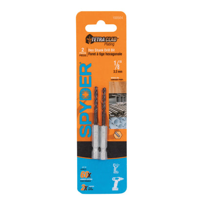 1/8" Hex Shank Drill Bit (2-Pack) TetraClad™