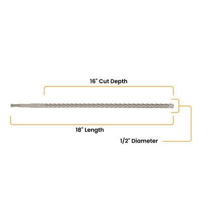 1/2" x 18" SDS-Plus 4-Cutter Carbide-Tipped Rotary Hammer Drill Bit