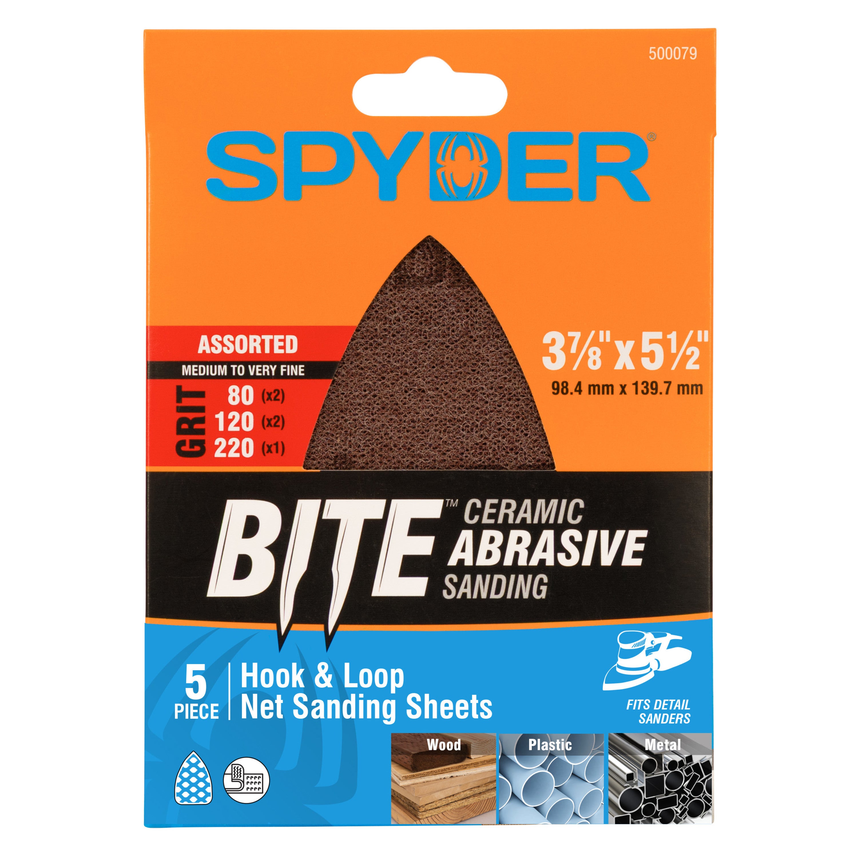 3-7/8" x 5-1/2" Ceramic Combo Pack 80/120/220 Net Sanding Sheets (5-Pack)