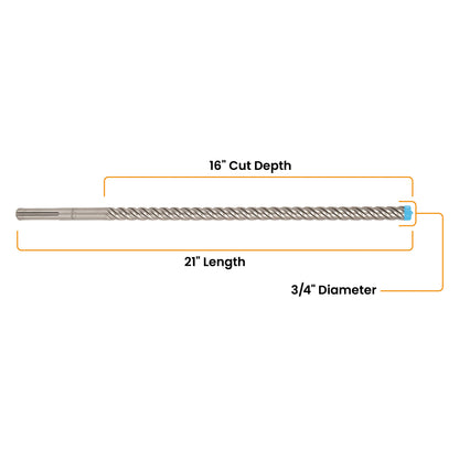 3/4" x 21" SDS-Max 4-Cutter Carbide-Tipped Rotary Hammer Drill Bit