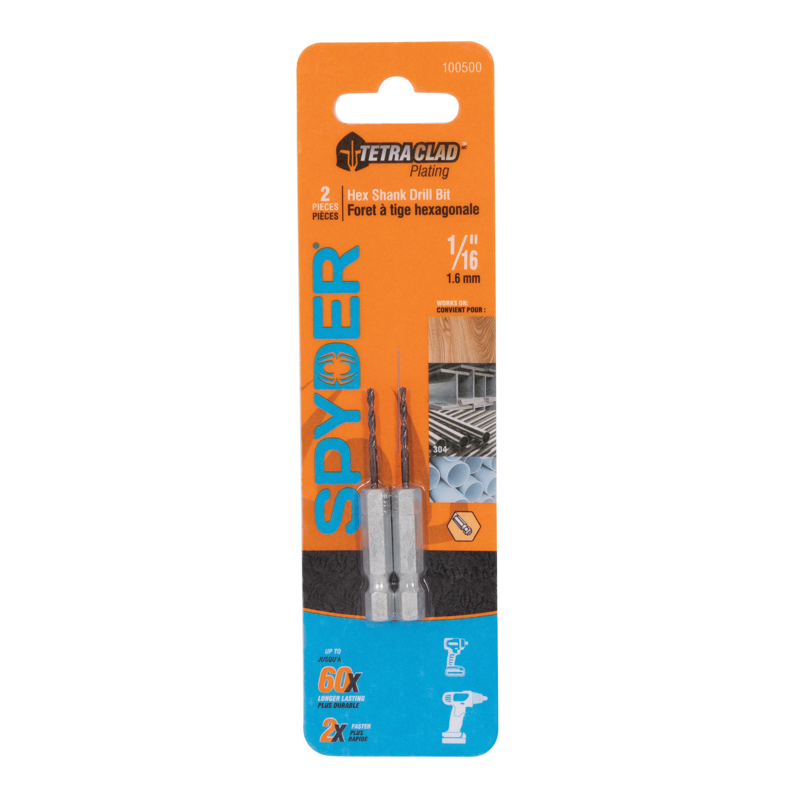 1/16" Hex Shank Drill Bit (2-Pack) TetraClad™