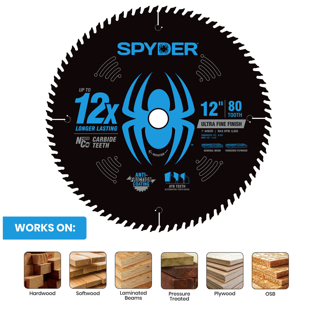 2-Piece 12" 40-Tooth & 80-Tooth General Purpose & Ultra Fine Finish Saw Blade Set for Wood
