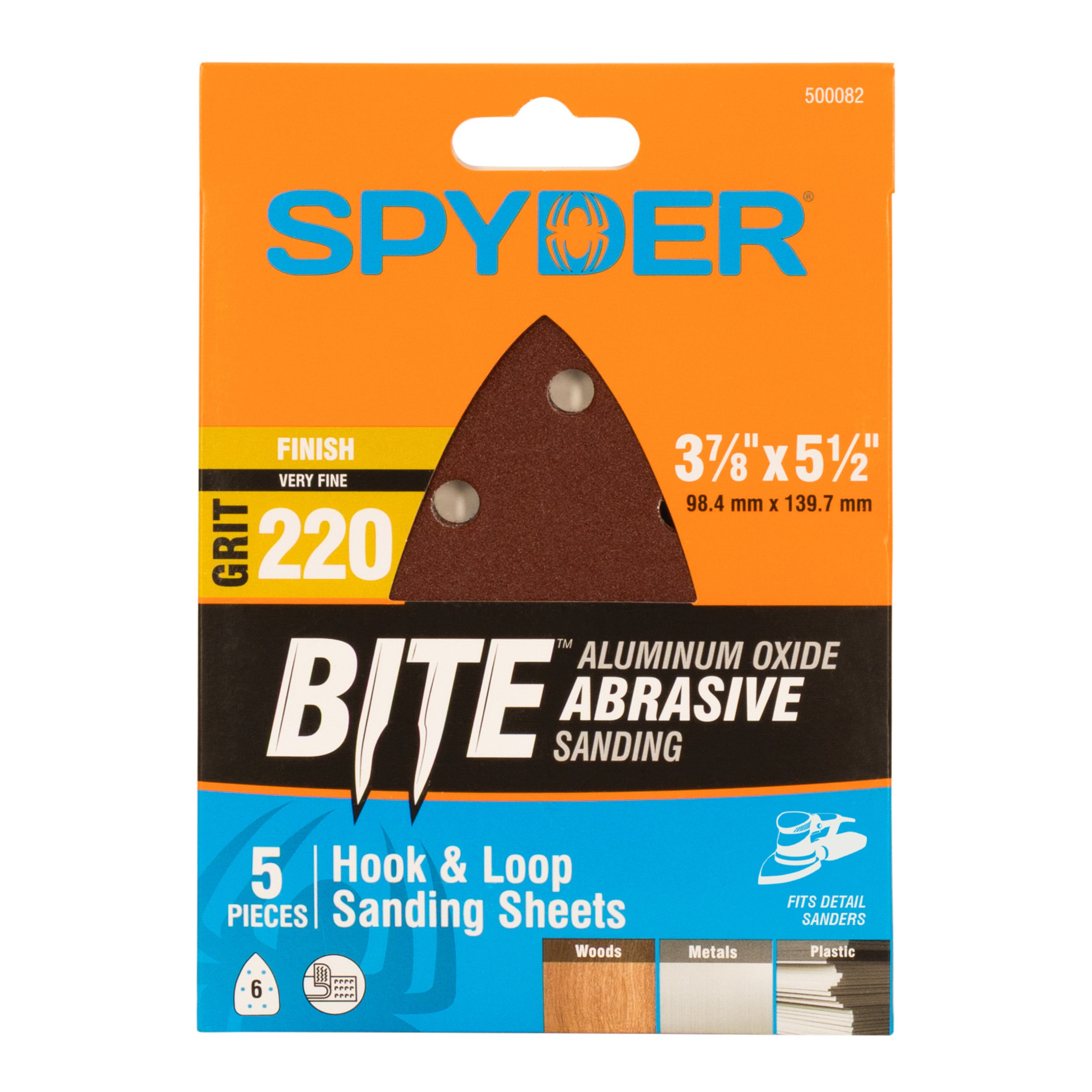 3-7/8" x 5-1/2" x 6-Hole 220 Grit Aluminum Oxide Hook & Loop Detail Sanding Sheets (5-Pack)