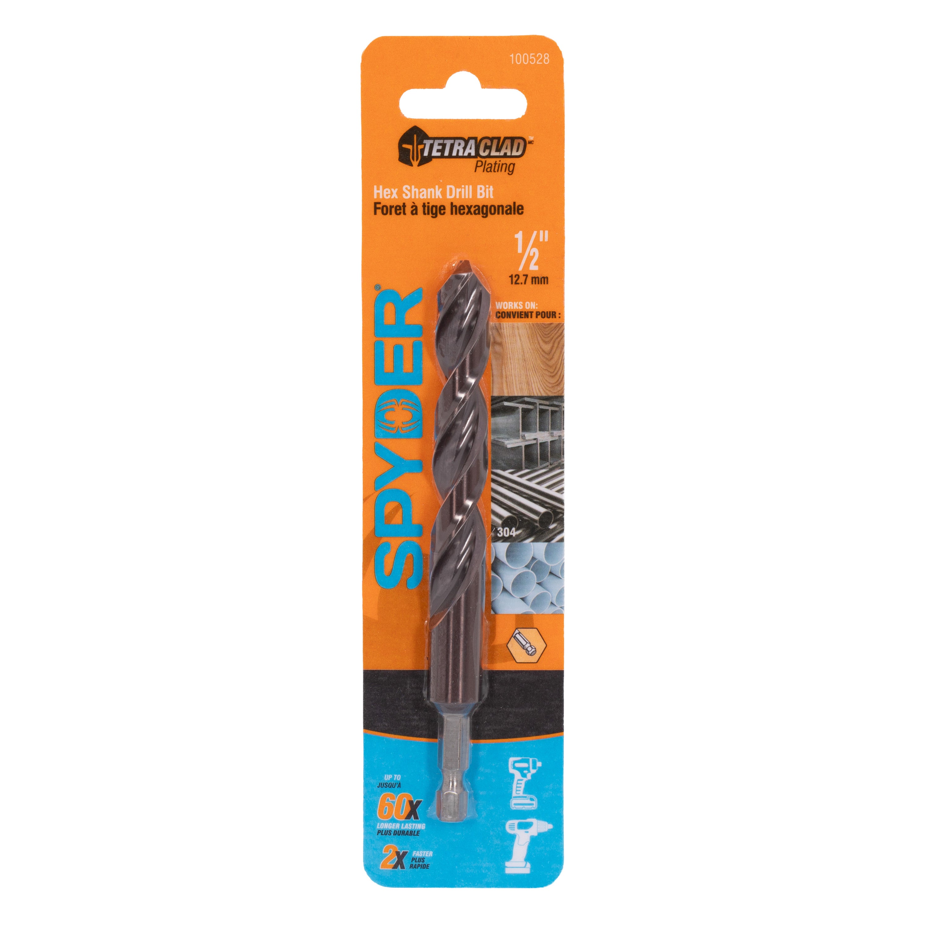 1/2" Hex Shank Drill Bit TetraClad™