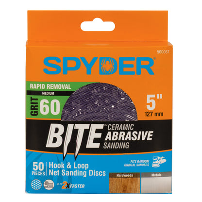 5" 60 Grit Ceramic Net Hook & Loop Sanding Discs (50-Pack) Bite
