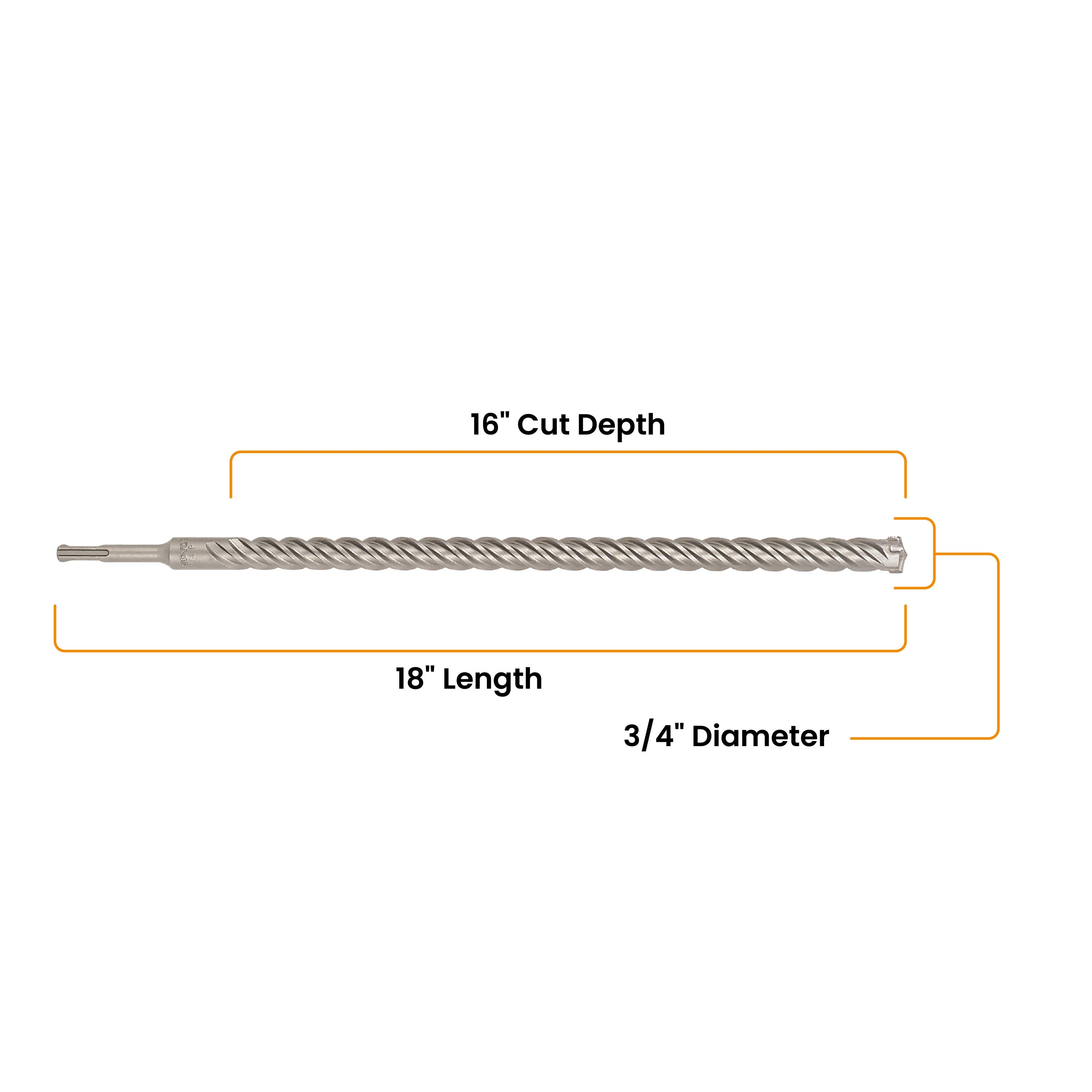 7/8" x 18" SDS-Plus 4-Cutter Carbide-Tipped Rotary Hammer Drill Bit