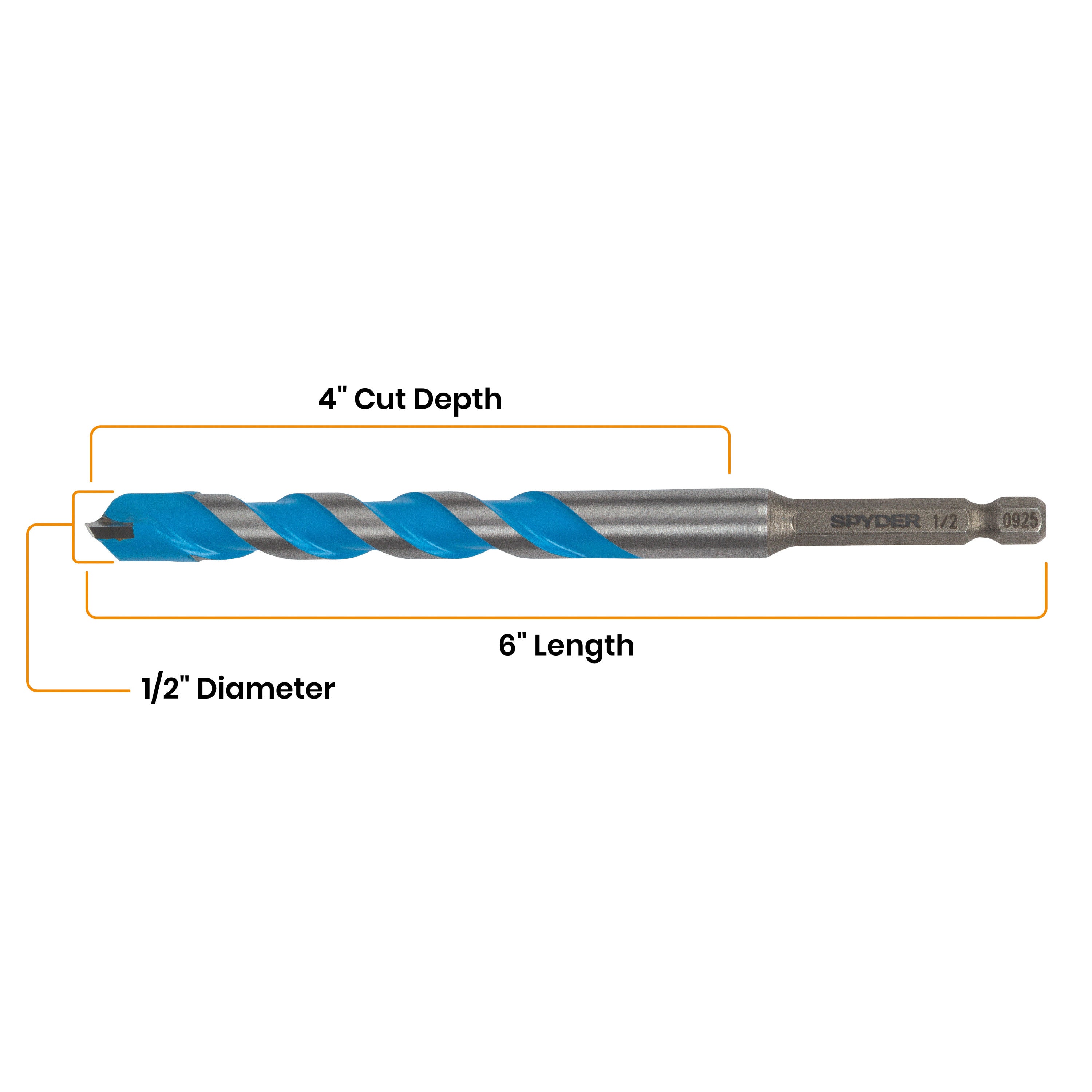 1/2" x 6" Impact Shank Carbide-Tipped Multiconstruction Masonry Drill Bit