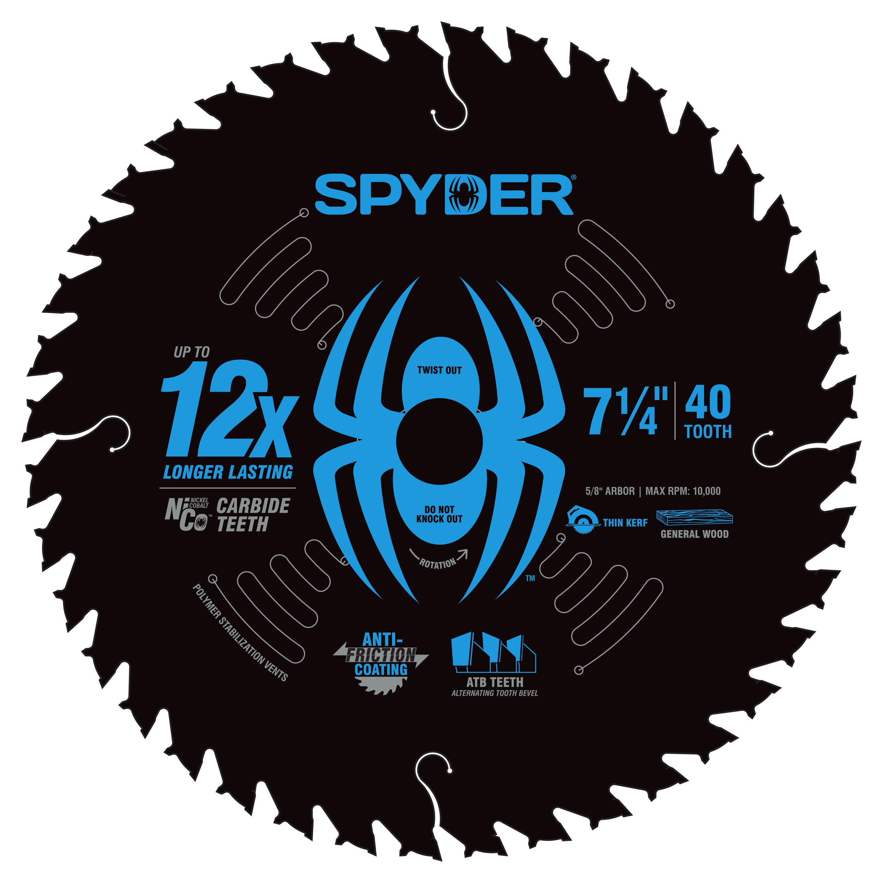 Hoja de sierra circular fina Tarantula™ de 7-1/4" y 40 dientes TCT