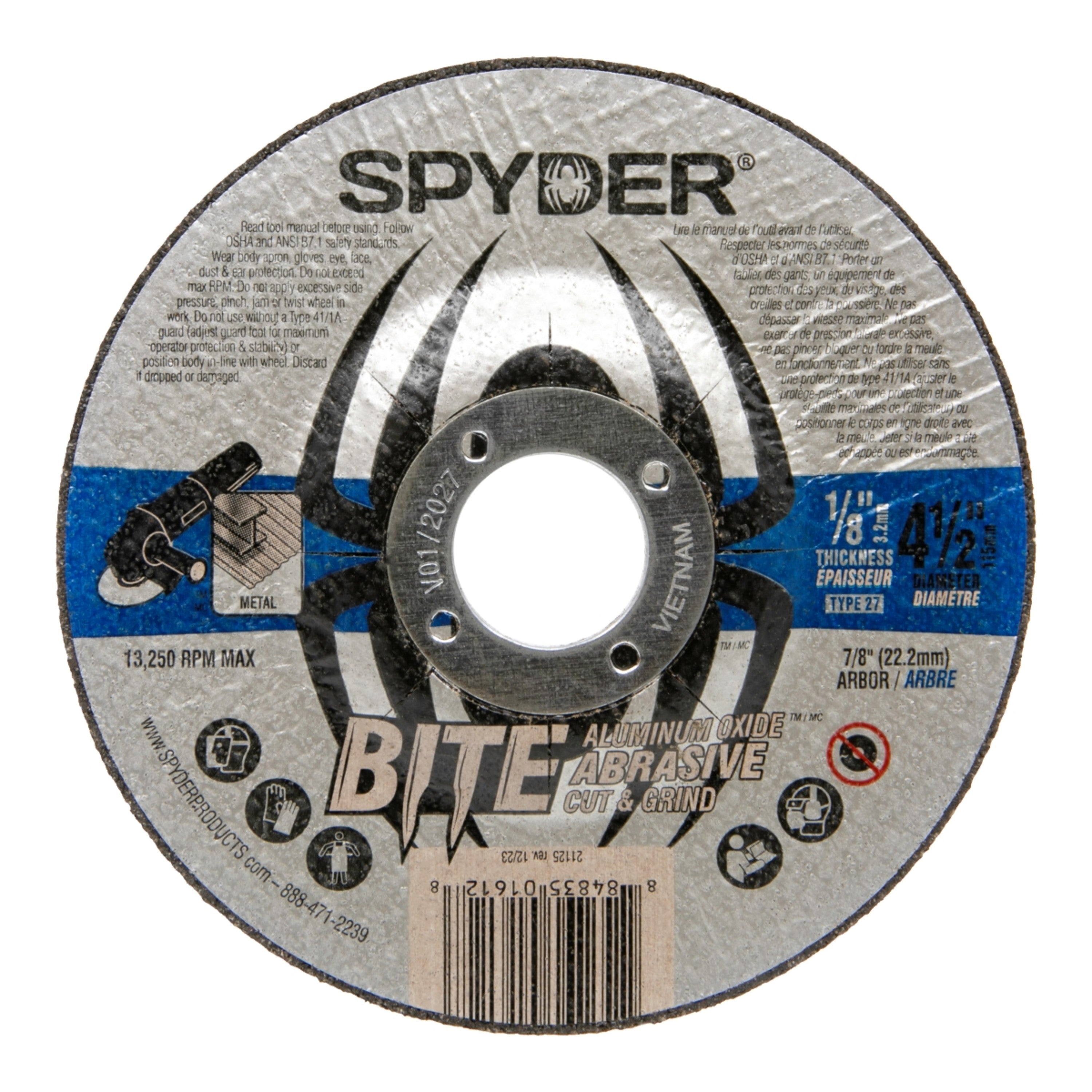 4.5" Aluminum Oxide Grinding Wheel (Type 27, 1/8" Thickness) Bite™