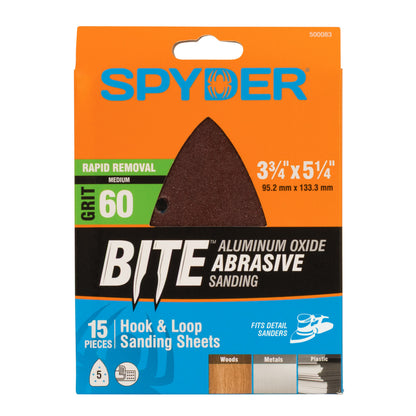 3-3/4" x 5-1/4" x 5-Hole 60 Grit Aluminum Oxide Hook & Loop Detail Sanding Sheets (15-Pack)