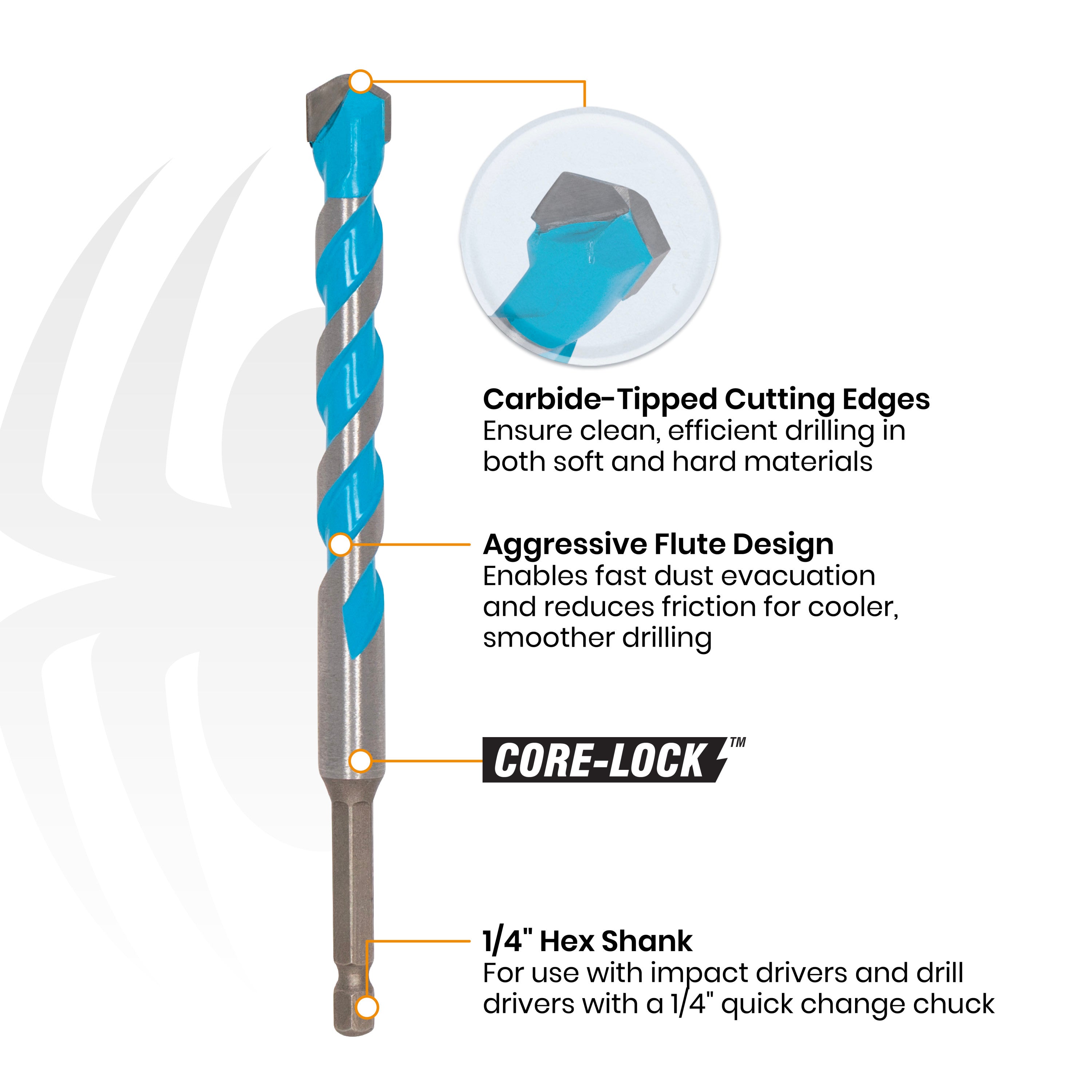 3/16" x 6" Impact Shank Carbide-Tipped Multiconstruction Masonry Drill Bit