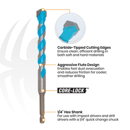 3/16" x 6" Impact Shank Carbide-Tipped Multiconstruction Masonry Drill Bit