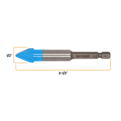 1/2" x 3.5" Quick-Release Hex Shank Carbide-Tipped Glass & Tile Drill Bit