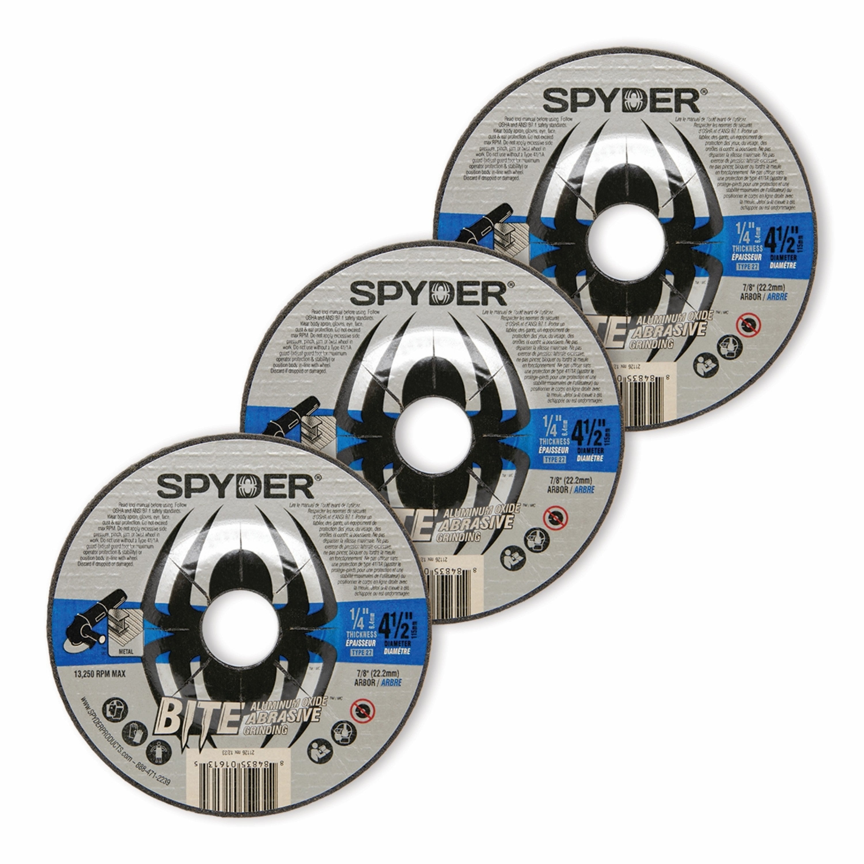 4.5" Aluminum Oxide Grinding Wheel (Type 27, 1/4" Thickness), 3-Pack Bite™
