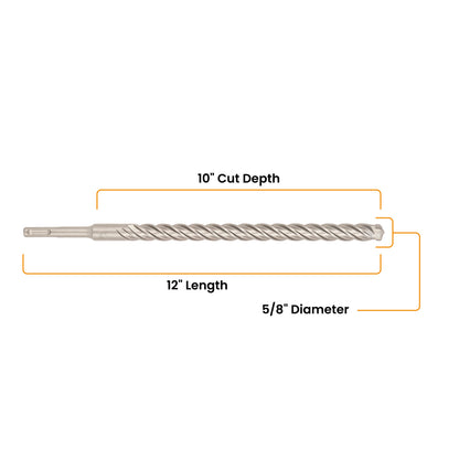 5/8" x 12" SDS-Plus 4-Cutter Carbide-Tipped Rotary Hammer Drill Bit