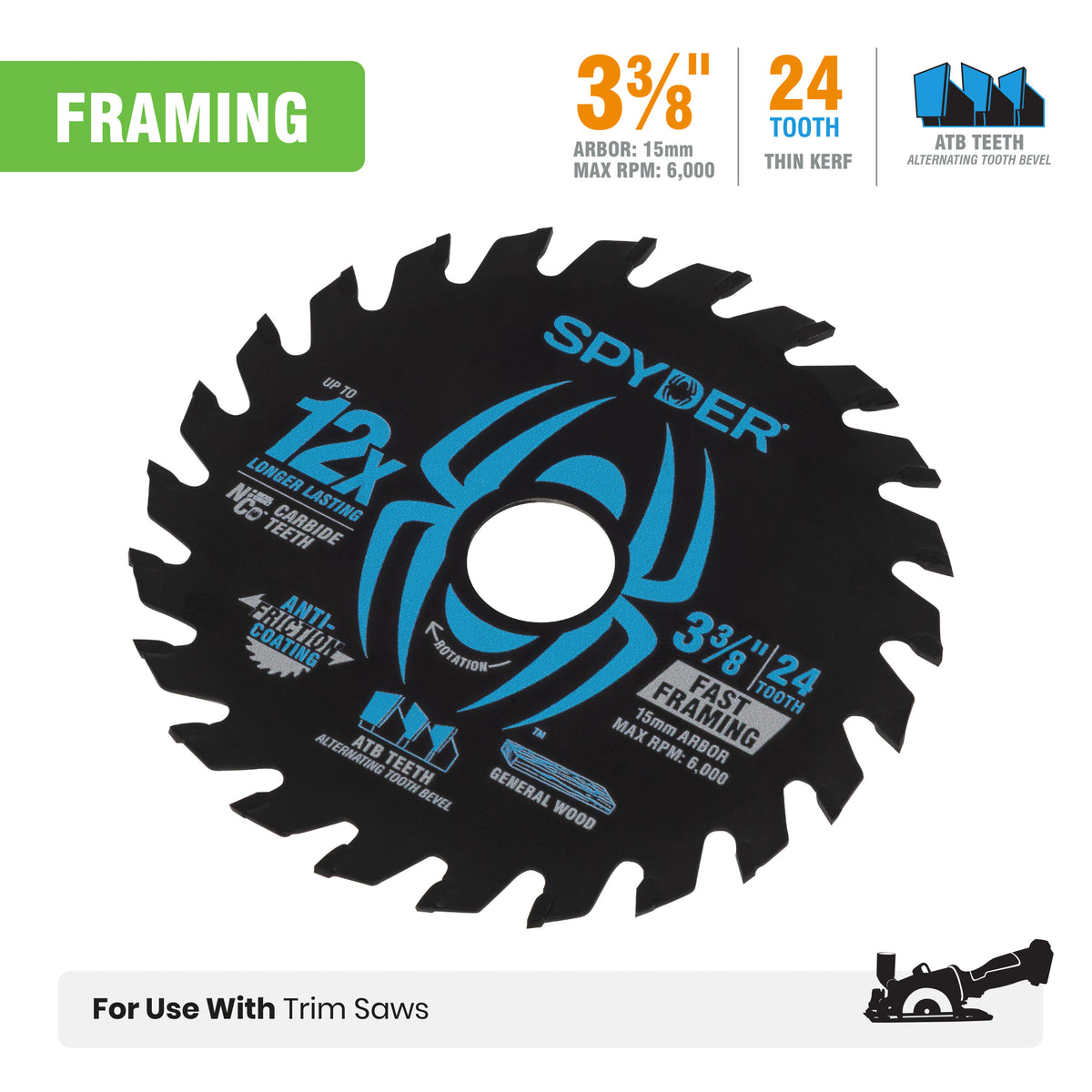 3-3/8" 24-Tooth Saw Blade for Fast Framing