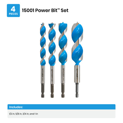 4-Piece Woodboring Power Bit Set (1/2, 5/8, 3/4, 1") Stinger™