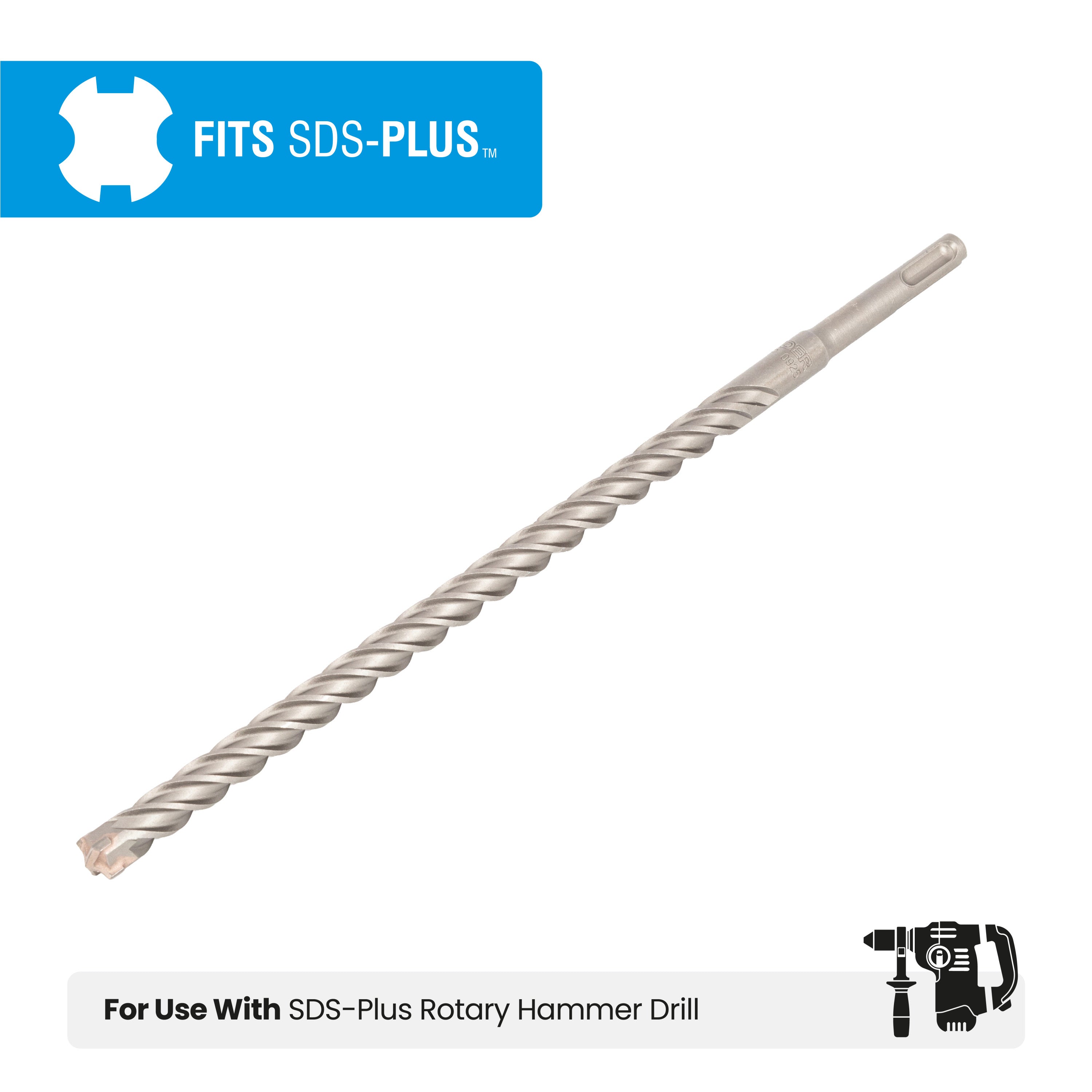 1/2" x 12" SDS-Plus 4-Cutter Carbide-Tipped Rotary Hammer Drill Bit