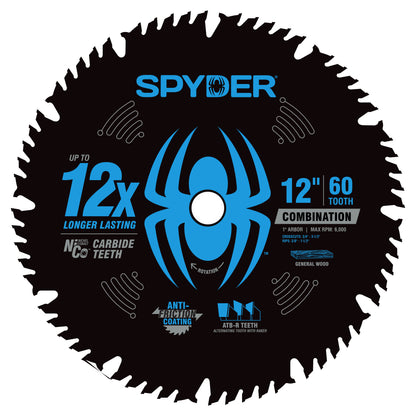 Spyder combination circular saw blade with blue spider logo on a white background