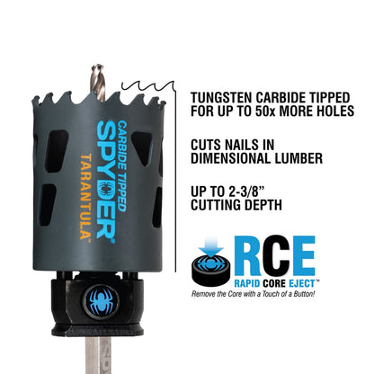 9-Piece Carbide Tipped Metal/Wood Cutting RCE Hole Saw Kit (1, 1-1/8, 1-3/8, 1-1/2, 2") Rapid Core Eject® Tarantula™