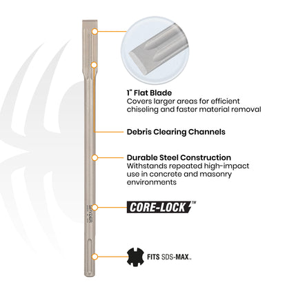 1" x 16" SDS-Max Fluted Flat Chisel Bit for Concrete & Masonry