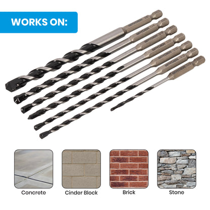 7-Piece Impact Shank Hammer Drill Bit for Concrete & Masonry