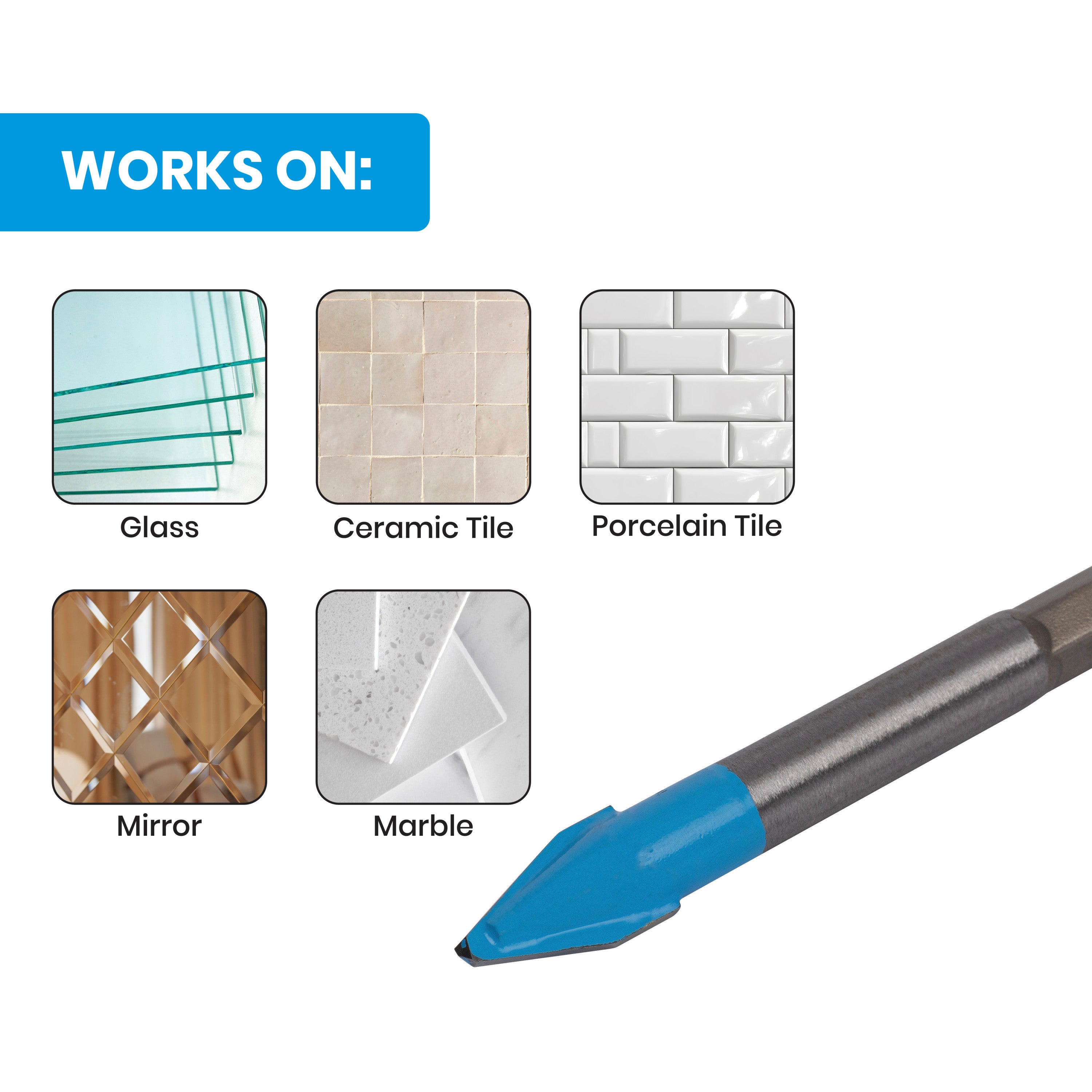 3/8" x 3.5" Quick-Release Hex Shank Carbide-Tipped Glass & Tile Drill Bit