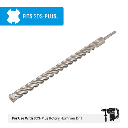 1-1/8" x 18" SDS-Plus 4-Cutter Carbide-Tipped Rotary Hammer Drill Bit