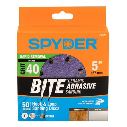 5" x 8-Hole 40 Grit Ceramic with Stearate Sanding Discs (50-Pack)