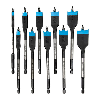 Juego de 10 brocas de pala para madera Stinger™ (1/4, 3/8, 1/2, 9/16, 5/8, 11/16, 3/4, 13/16, 7/8, 1")