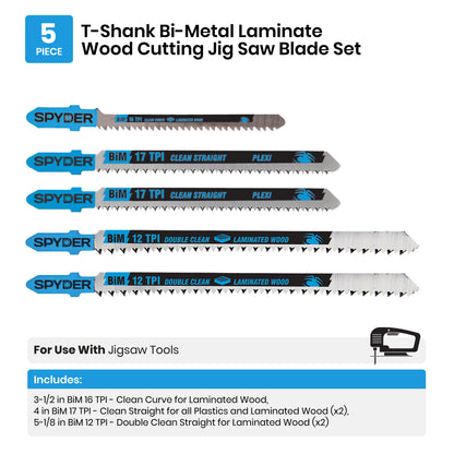 5-Piece T-Shank Bi-Metal Laminate Wood Cutting Jig Saw Blade Set