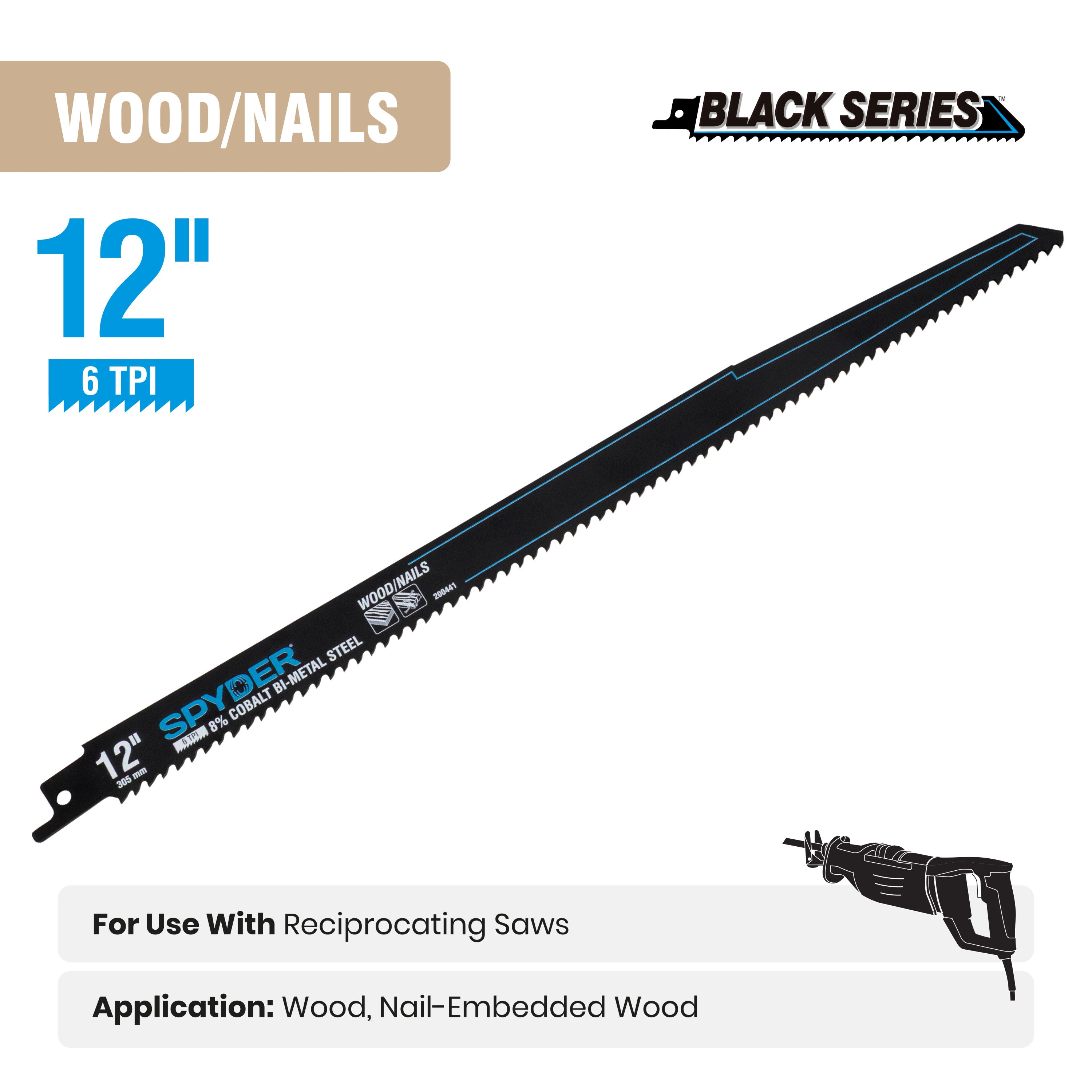 12" 6 TPI Bi-Metal Reciprocating Saw Blade Black Series™