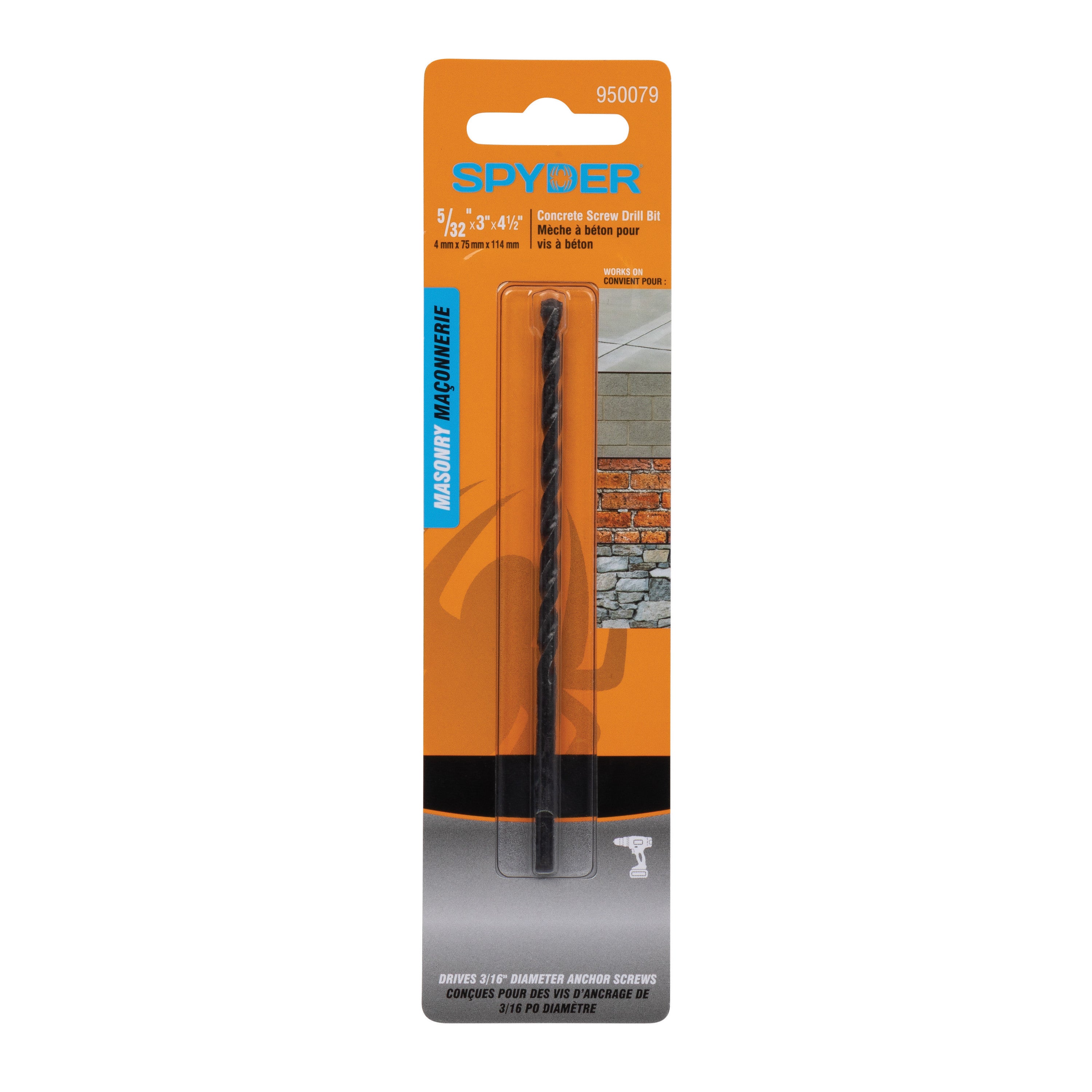 5/32" x 4-1/2" Flat Shank Carbide-Tipped Drill Bit for Concrete Anchor Screw