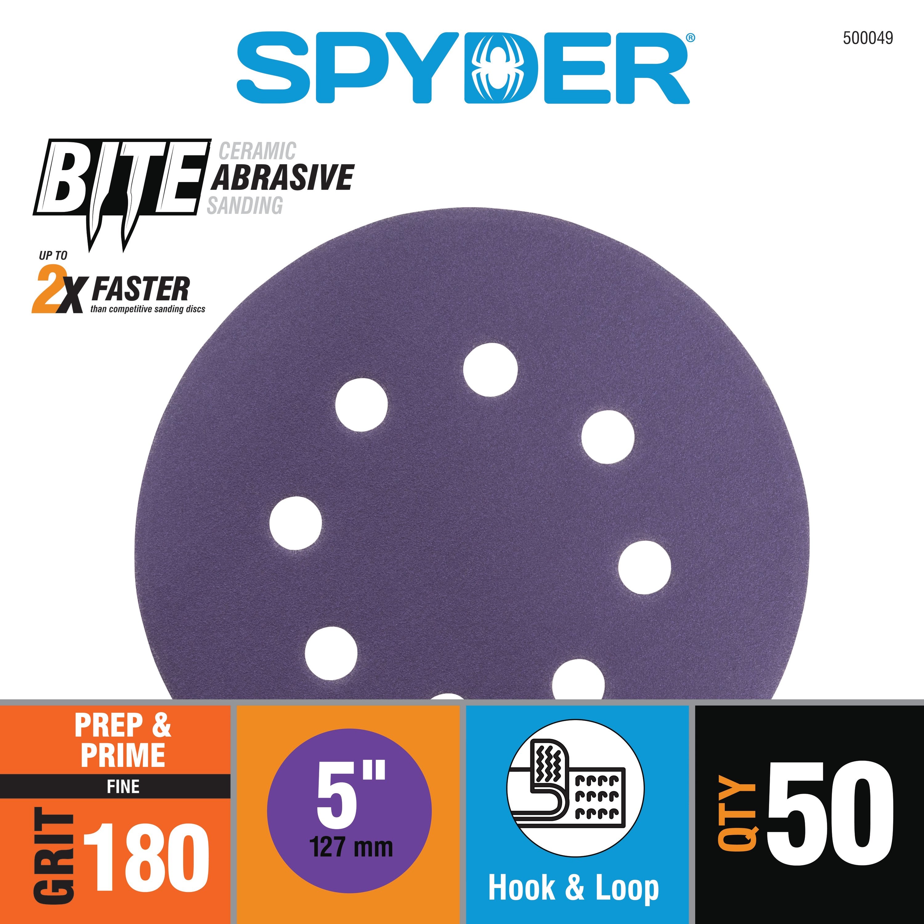 5" x 8-Hole 180 Grit Ceramic with Stearate Sanding Discs (50-Pack) Bite