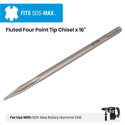 Star Point x 16" SDS-Max Fluted Chisel Bit for Concrete & Masonry