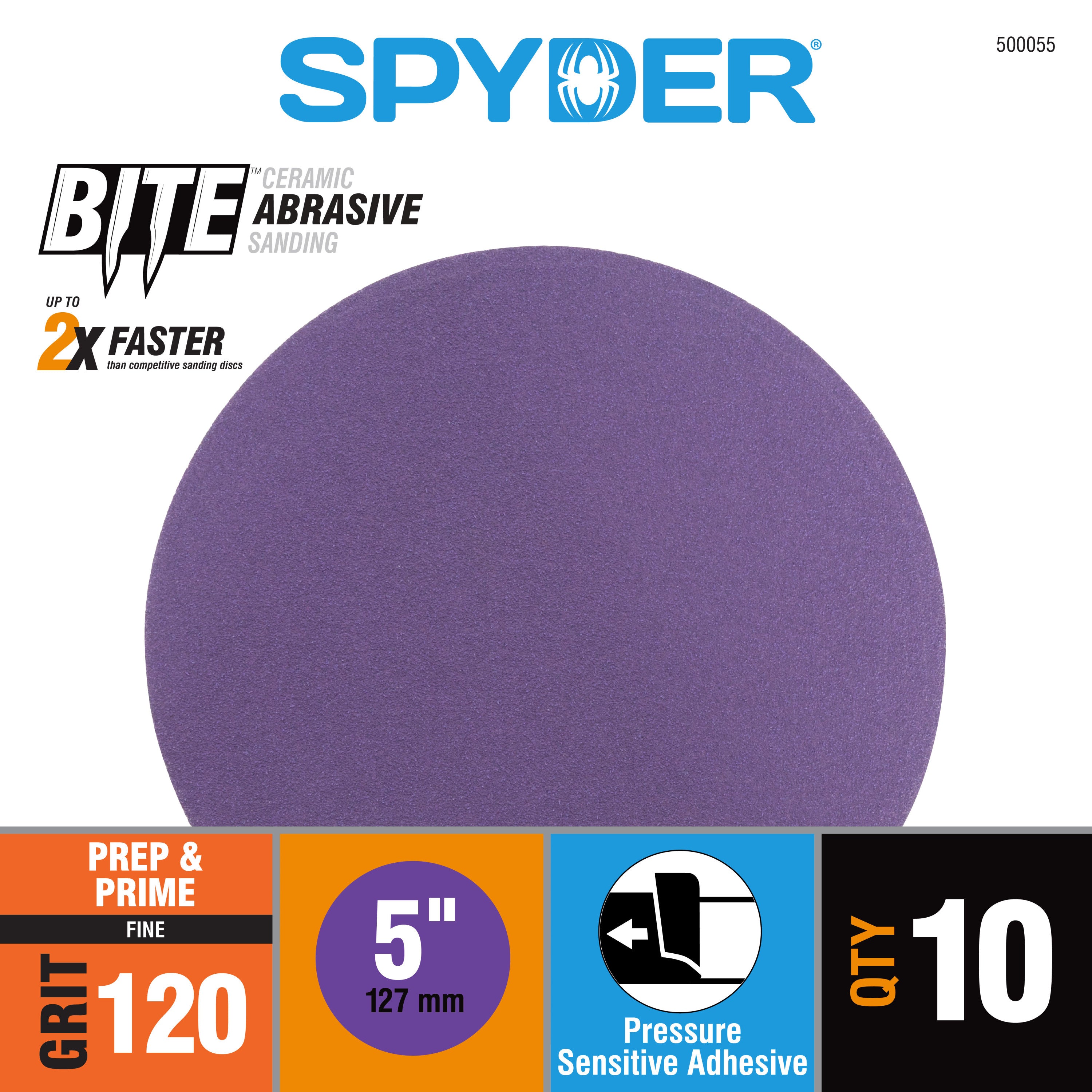 5" x No Hole 120 Grit Ceramic Pressure Sensitive Adhesive with Stearate Sanding Discs (10-Pack) Bite