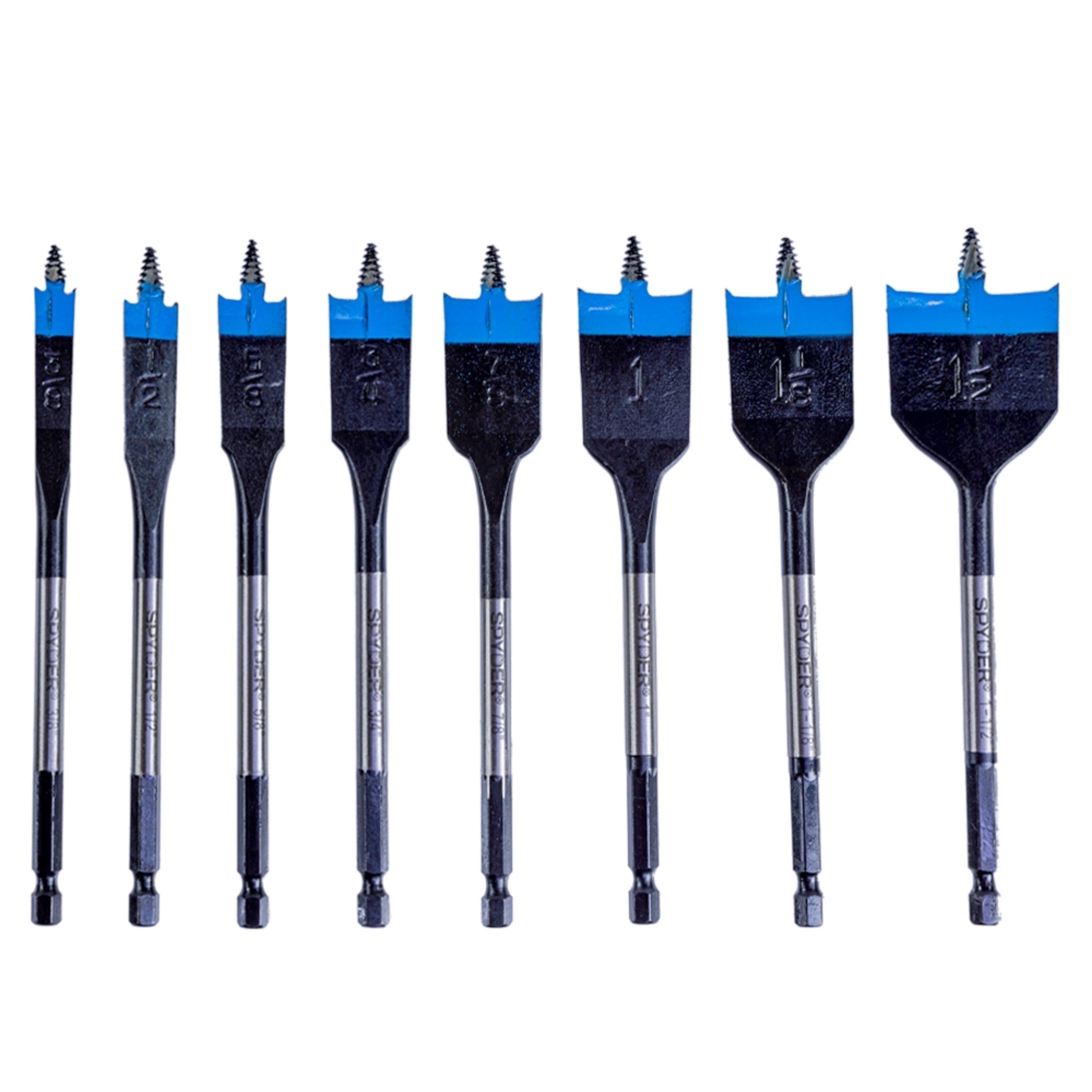 8-Piece Assorted Woodboring Spade Bit Set (3/8, 1/2, 5/8, 3/4, 7/8, 1, 1-1/8, 1-1/2") Stinger™