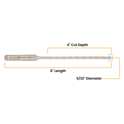 5/32" x 6" SDS-Plus 4-Cutter Full-Carbide Rotary Hammer Drill Bit