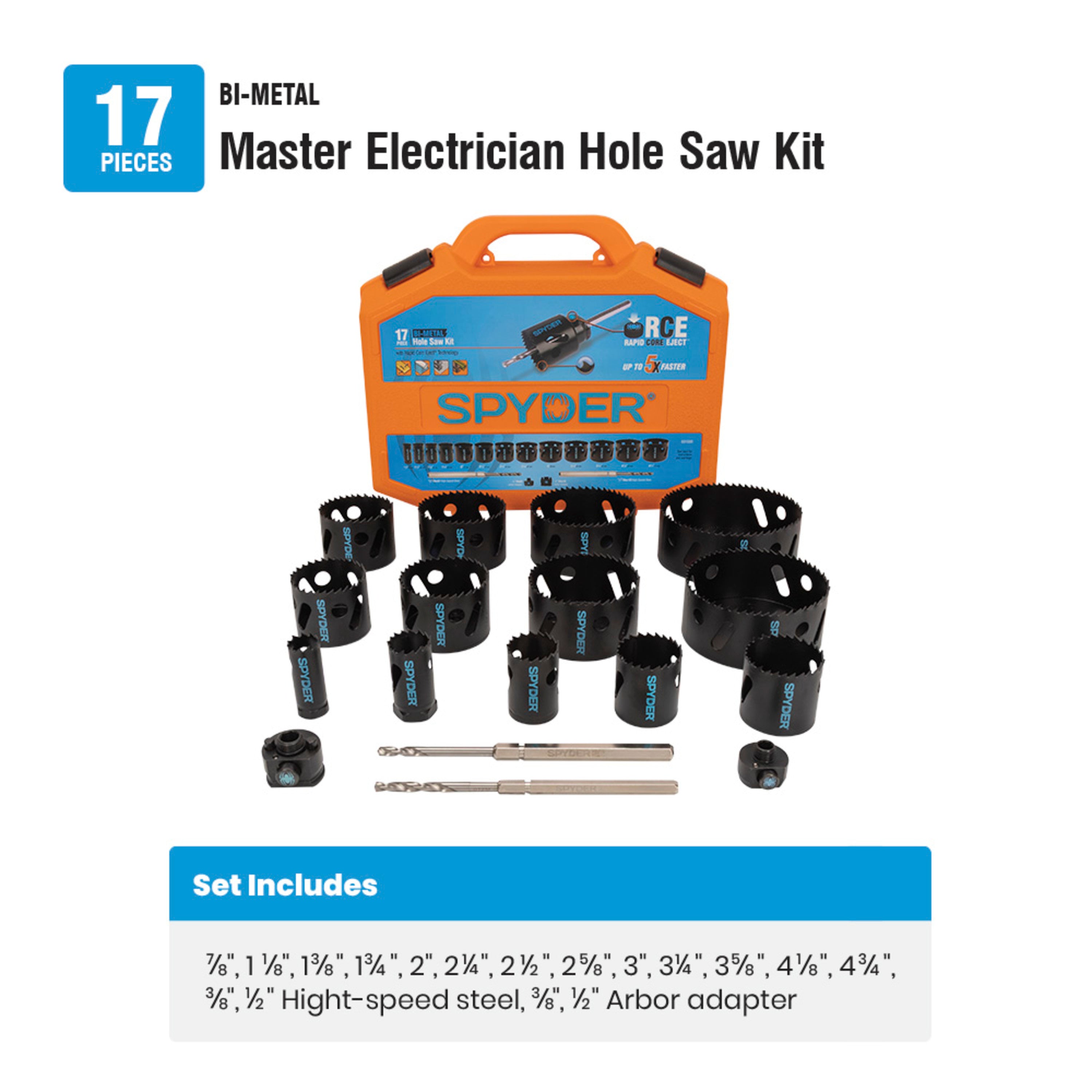 18-Piece Tungsten Carbide Tipped (TCT) Hole Saw Kit Rapid Core Eject™